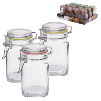 Square jar with metal clip EDO 260ml 35587 (display 12 pieces)