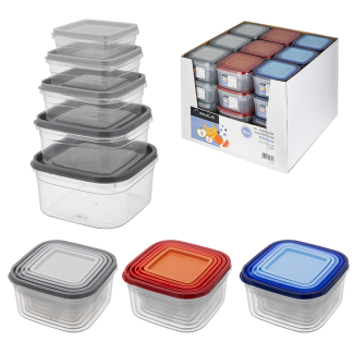 Set of square containers KLIC BOX 5 pieces (0.4/0.7/1.0/1.6/2.4l) 28923 (display 36 sets)