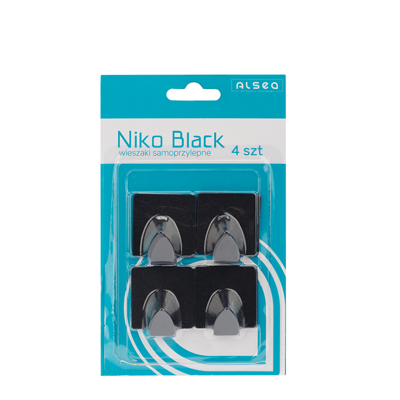 Set of NIKO BLACK square self-adhesive hangers, 4 pieces, 25124