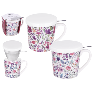 TEA TIME 400 ml porcelain mug with infuser New Bone 81443