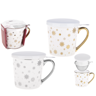 SNOWFLAKE 400 ml porcelain mug with infuser New Bone 81444