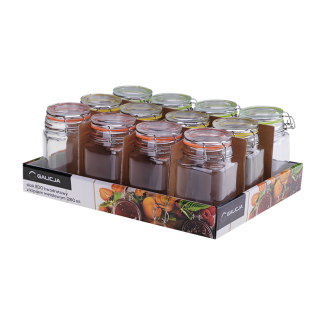 Square jar with metal clip EDO 260ml 35587 (display 12 pieces)