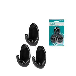 Set of NIKO self-adhesive plastic hangers, 3 pieces, 26258 black