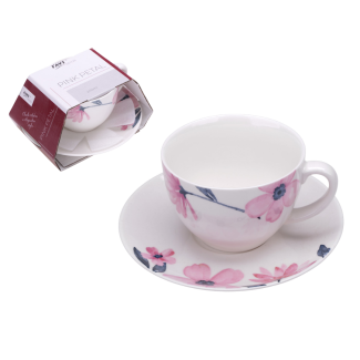 PINK PETAL cup and saucer 240 ml New Bone porcelain 91434