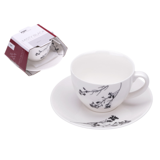 MISTY BLACK 240 ml porcelain cup and saucer New Bone 91440